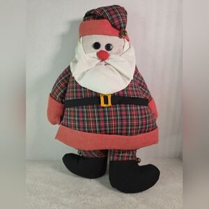 Santa Claus Doll Vintage Hand Made Dressed in Plaid 15 Inch